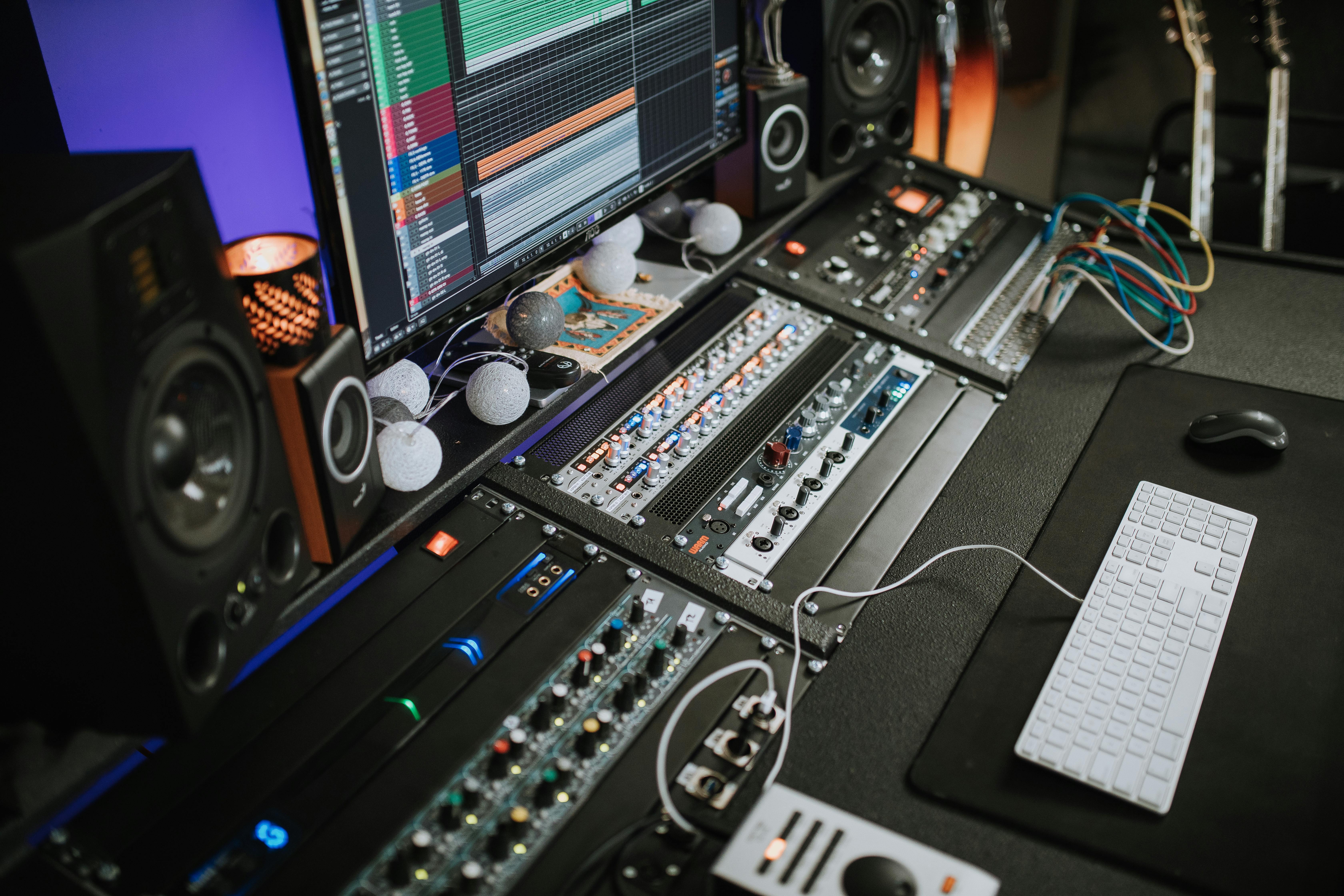 Powerful gear and mix console in this professional studio. By