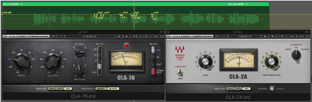 how much compressoin to use on vocal with cla 2a compessor