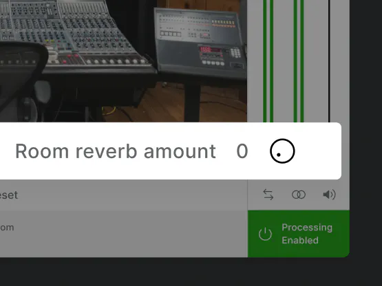 Virtual Monitoring PRO Room Reverb Amount control slider inside SoundID Reference with Processing Enabled