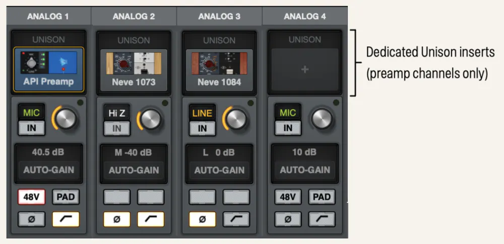 Unison™ is Universal Audio's exclusive analog/digital integration system that's built into every Apollo microphone preamplifier